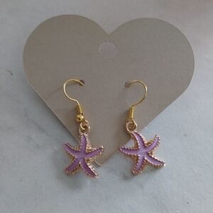 Handmade Lilac Starfish Gold Tone Dangle Earrings
